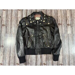 Gucci Moto embellished pearls studs Lamb Leather Jacket size 42 Black IT NWOT